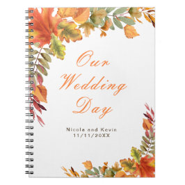 Caderno Espiral Planejador de casamento de folhas de outono rústic