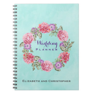Caderno Espiral Planejador de Casamento de Wreath Floral Watercolo