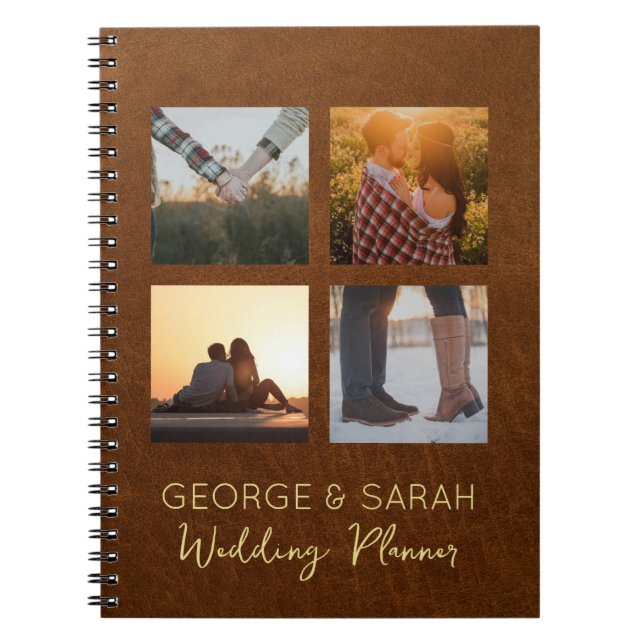 Caderno Espiral Planejador de Casamento Dourado e Couro Personaliz (Frente)