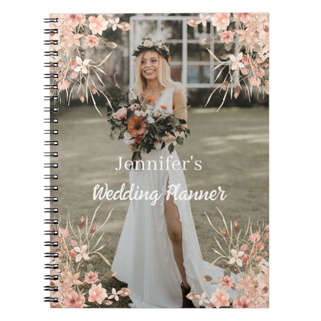 Caderno Espiral planejador de casamento elegante de fotos botânica (Frente)