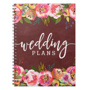 Caderno Espiral Planejador de Casamento Floral em Aquarela Outono