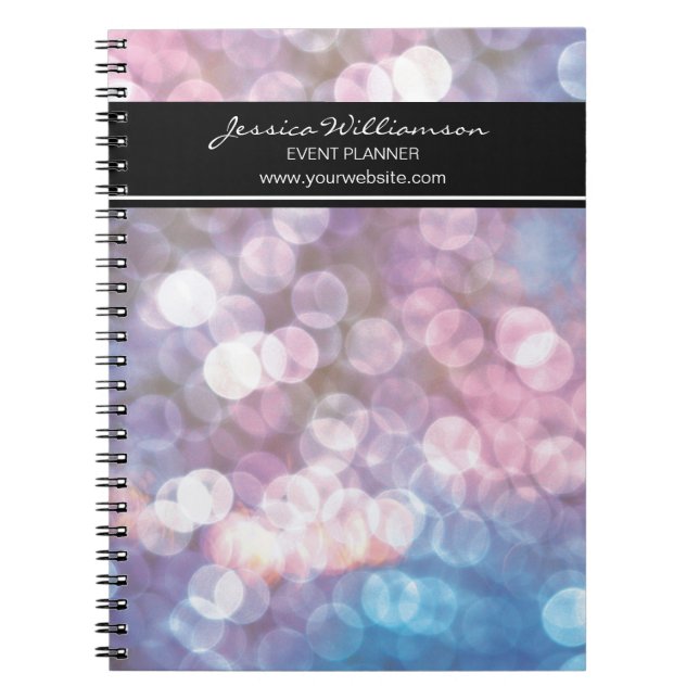 Caderno Espiral Planejador de eventos ・ bokeh, luzes brilhantes, t (Frente)