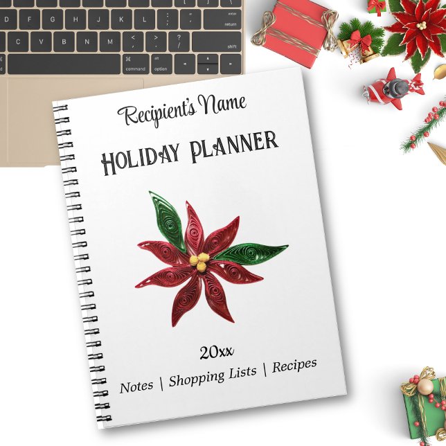 Caderno Espiral Planejador de Férias de Poinsettia Enchida em Pape (Criador carregado)