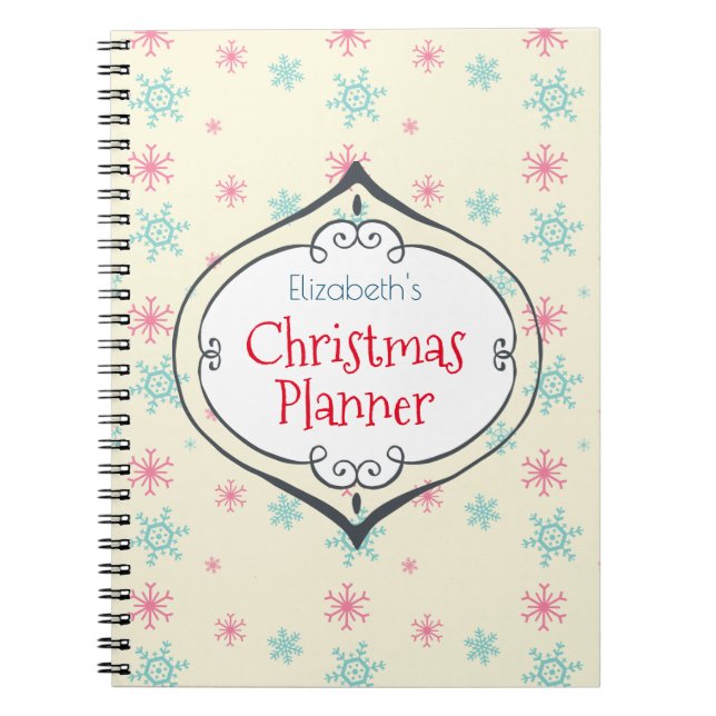 Caderno Espiral Planejador de Natal Bonito com Flocos de Neve Pers (Frente)