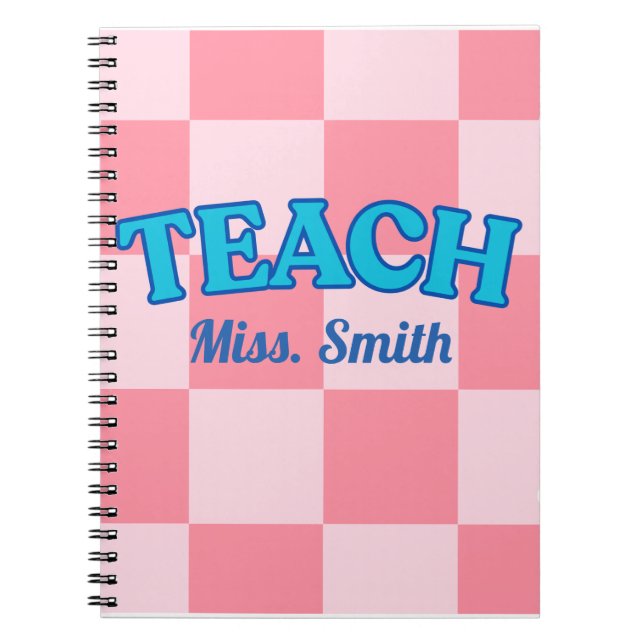 Caderno Espiral Planejador de Professor Personalizável Azul e Xadr (Frente)