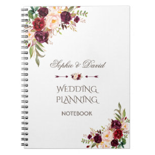 Caderno Espiral Planejador Floral de Casamento de Charm Burgundy R