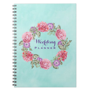 Caderno Espiral Planejador floral do casamento da grinalda da