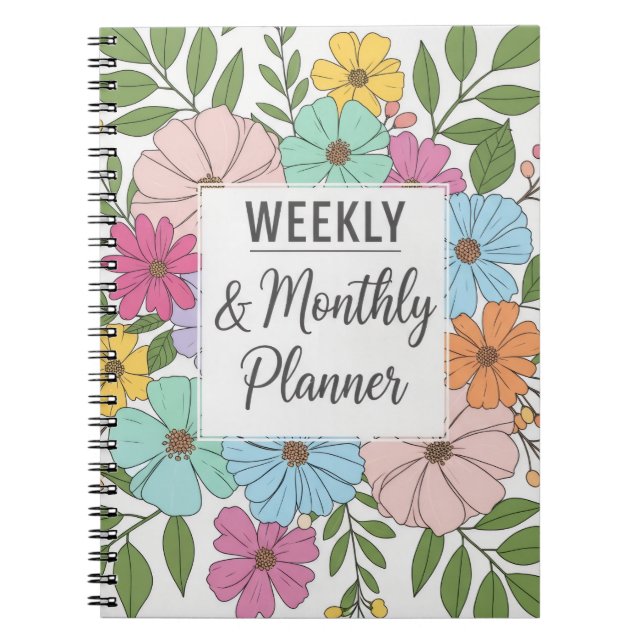 Caderno Espiral Planejador Semanal e Mensal 2025 - Cobrir Floral (Frente)