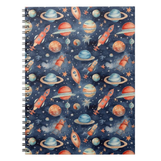 Caderno Espiral Planeta Espacial do Bebê Cachorro Azul (Frente)