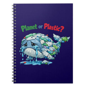 Caderno Espiral Planeta ou Plástico? Salve a Baleia do Oceano.