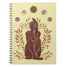 Caderno Espiral Planetas desbotados plantas pensando folhas lua