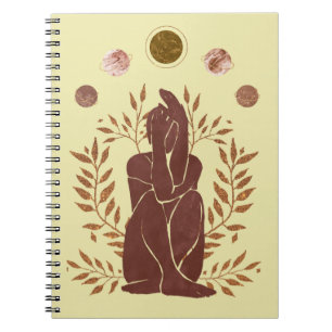 Caderno Espiral Planetas desbotados plantas pensando folhas lua