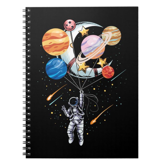 Caderno Espiral Planetas do Balão Espacial do Astronauta do Cartoo (Frente)