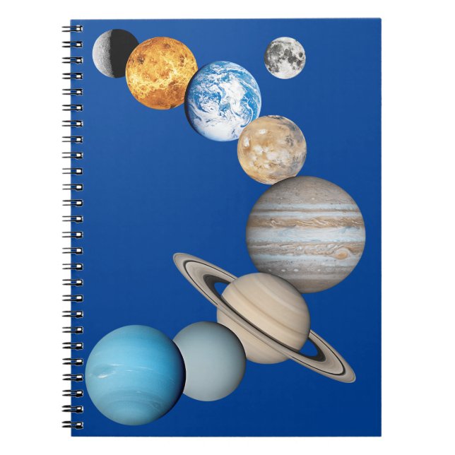 Caderno Espiral Planetas do sistema solar (alterável a cores) (Frente)