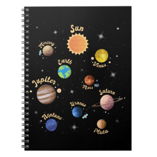 Caderno Espiral Planetas do Sistema Solar Crianças Conhecem Espaço
