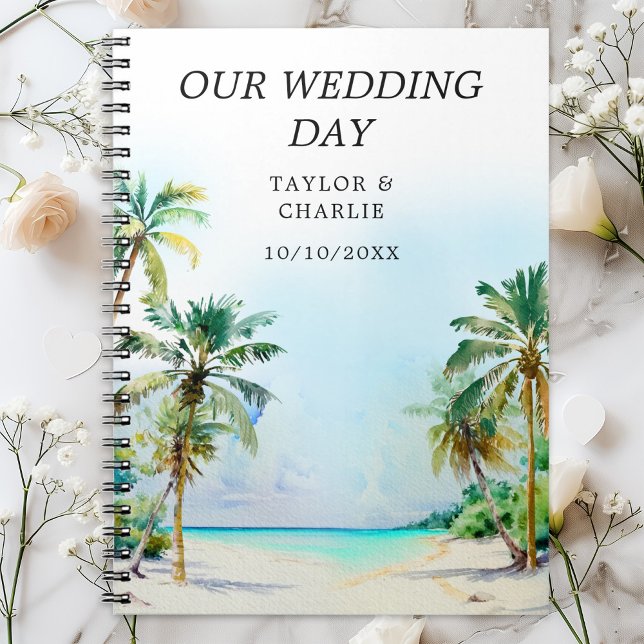 Caderno Espiral Planner de Casamento de Destino de Praia Tropical (Criador carregado)