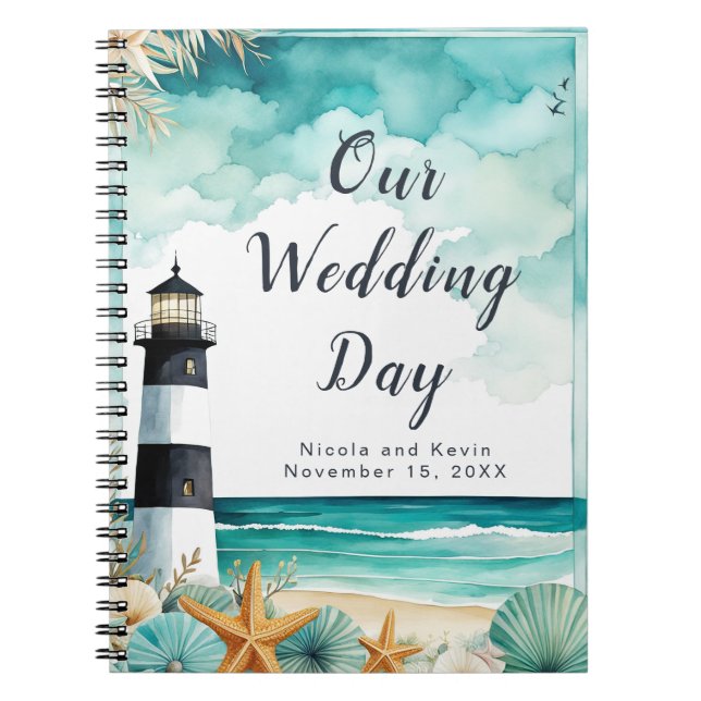 Caderno Espiral Planner de Casamento de Farol Náutico (Frente)