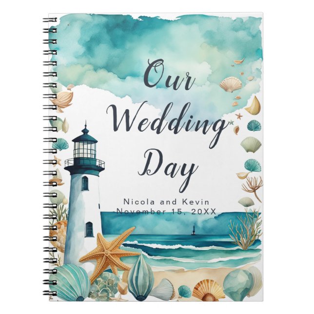 Caderno Espiral Planner de Casamento de Farol Náutico (Frente)