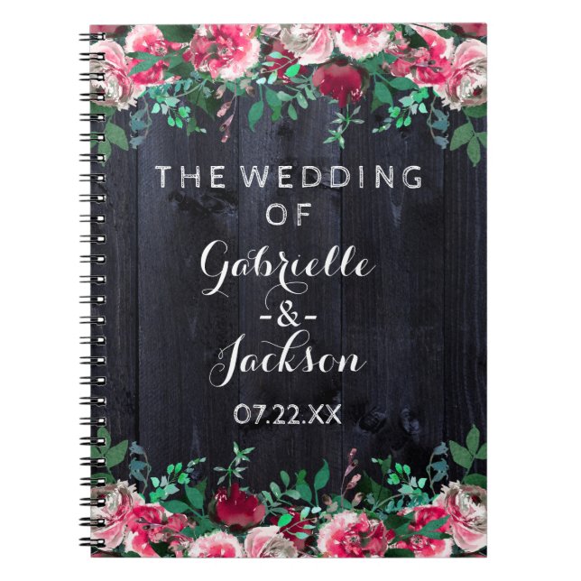 Caderno Espiral Planner de Casamento de Madeira de Blush e Marinho (Frente)