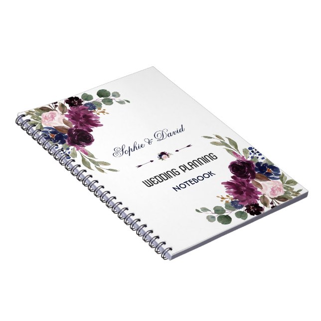 Caderno Espiral Planner de Casamento de Sangue Floral Azul de Mari (Lado Direito)