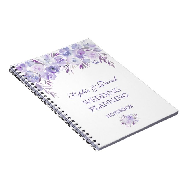 Caderno Espiral Planner de Casamento Floral Azul Púrpura-claro (Lado Direito)
