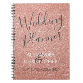 Caderno Espiral Planner de Casamento Rosa - Brilhante Dourado Rosa