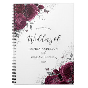 Caderno Espiral Planner de Casamento Silver Rosas da Borgonha