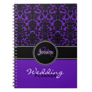 Caderno Espiral Planner do Casamento tema damasco preto roxo monog