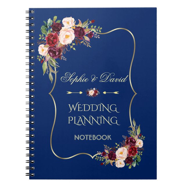 Caderno Espiral Planner Floral de Casamento Floral de Blush Dourad (Frente)