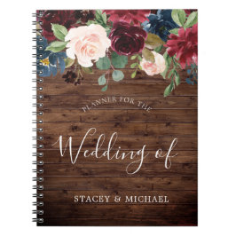 Caderno Espiral Planner Rustic Burgundy Red Wine Floral Casamento