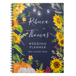 Caderno Espiral Planner Rustic Sunflower Pumpkin Blue Weding Plann