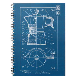 Caderno Espiral plano blueprint cafetiere moka bialetti