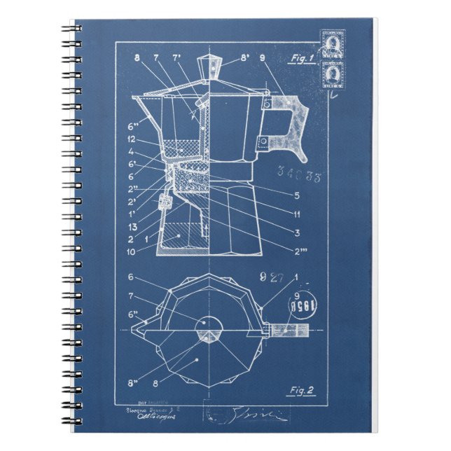 Caderno Espiral plano blueprint cafetiere moka bialetti (Frente)