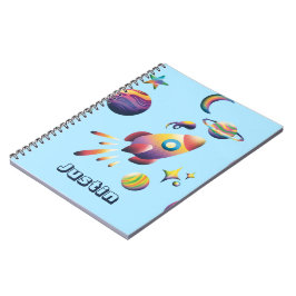 Caderno Espiral Plano de Espaço Colorido Personalizado Planetas de