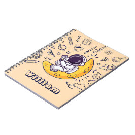 Caderno Espiral Plano de Planetas do Espaço com Doodle Personaliza