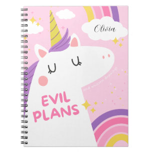 Caderno Espiral Planos de mau e Desenhos de Unicórnio - Engraçados
