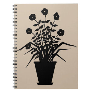 Caderno Espiral Planta de Flor Vintage Silhouette Dark Vanilla