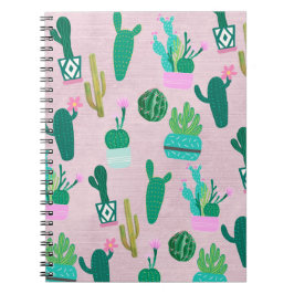 Caderno Espiral Plantas Cactos Cactáceas do Sudoeste Rústico Rosa