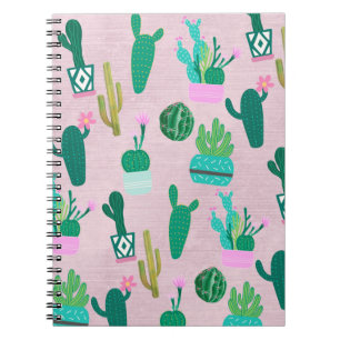 Caderno Espiral Plantas Cactos Cactáceas do Sudoeste Rústico Rosa