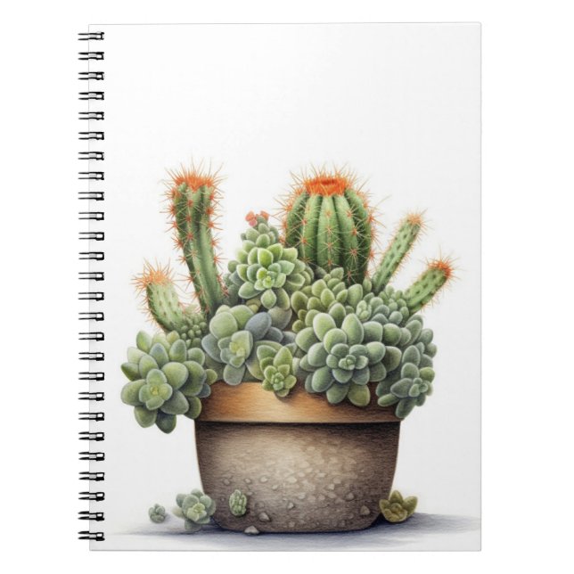 Caderno Espiral Plantas de Cactos no Pote (Frente)