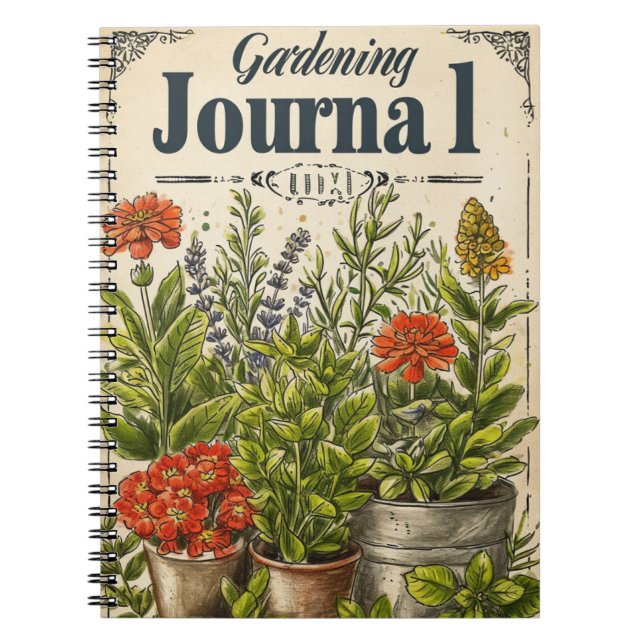 Caderno Espiral Plantas De Jardinagem Vintage (Frente)