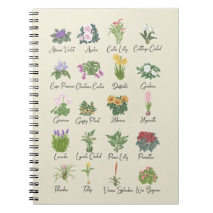 Caderno Espiral Plantas interiores e seus nomes - Presente para pl