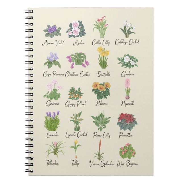 Caderno Espiral Plantas interiores e seus nomes - Presente para pl (Frente)
