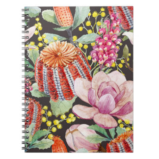 Caderno Espiral Plantas tropicais australianas, padrão de aquarela