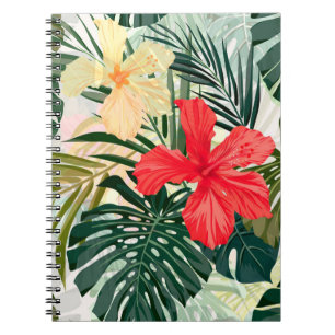 Caderno Espiral Plantas tropicais havaianas, flores coloridas.