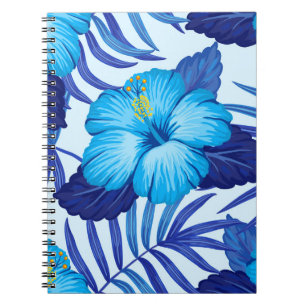 Caderno Espiral Plantas tropicais havaianas, padrão de hibisco.