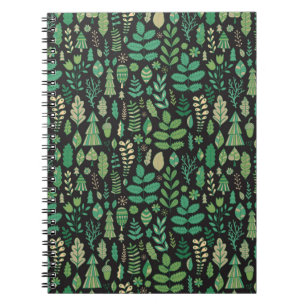Caderno Espiral Plantas verdes padrão uniforme