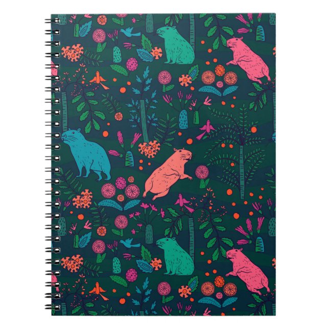 Caderno Espiral Playful Capybara in the Forest – Tropical Seamless (Frente)