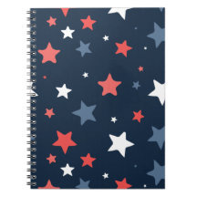 Playful Red White Blue Star Notebook