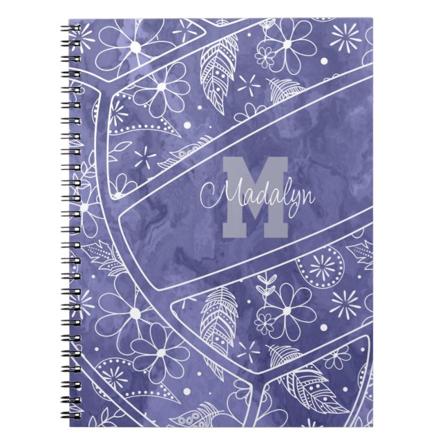 Caderno Espiral plenas de flores de vôlei roxa (Frente)